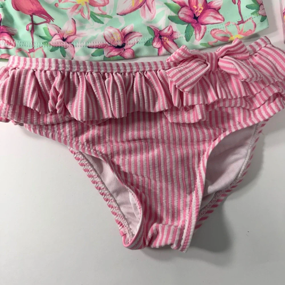 Crown & Ivy Baby Girls 24M Flamingo Rash Guard Swimsuit Set Pink Mint‎ Stripe